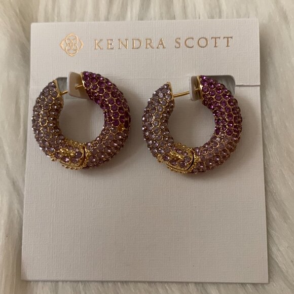 KENDRA SCOTT Mikki Pave Hoop Earrings in Purple Mauve Ombre/Gold - Picture 3 of 5
